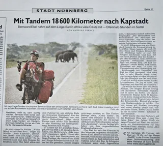 Zeitungsausschnitt: Nürnberger Nachrichten, 20.2.2009: Mit dem Rad 18.600 Kilometer nach Kapstadt